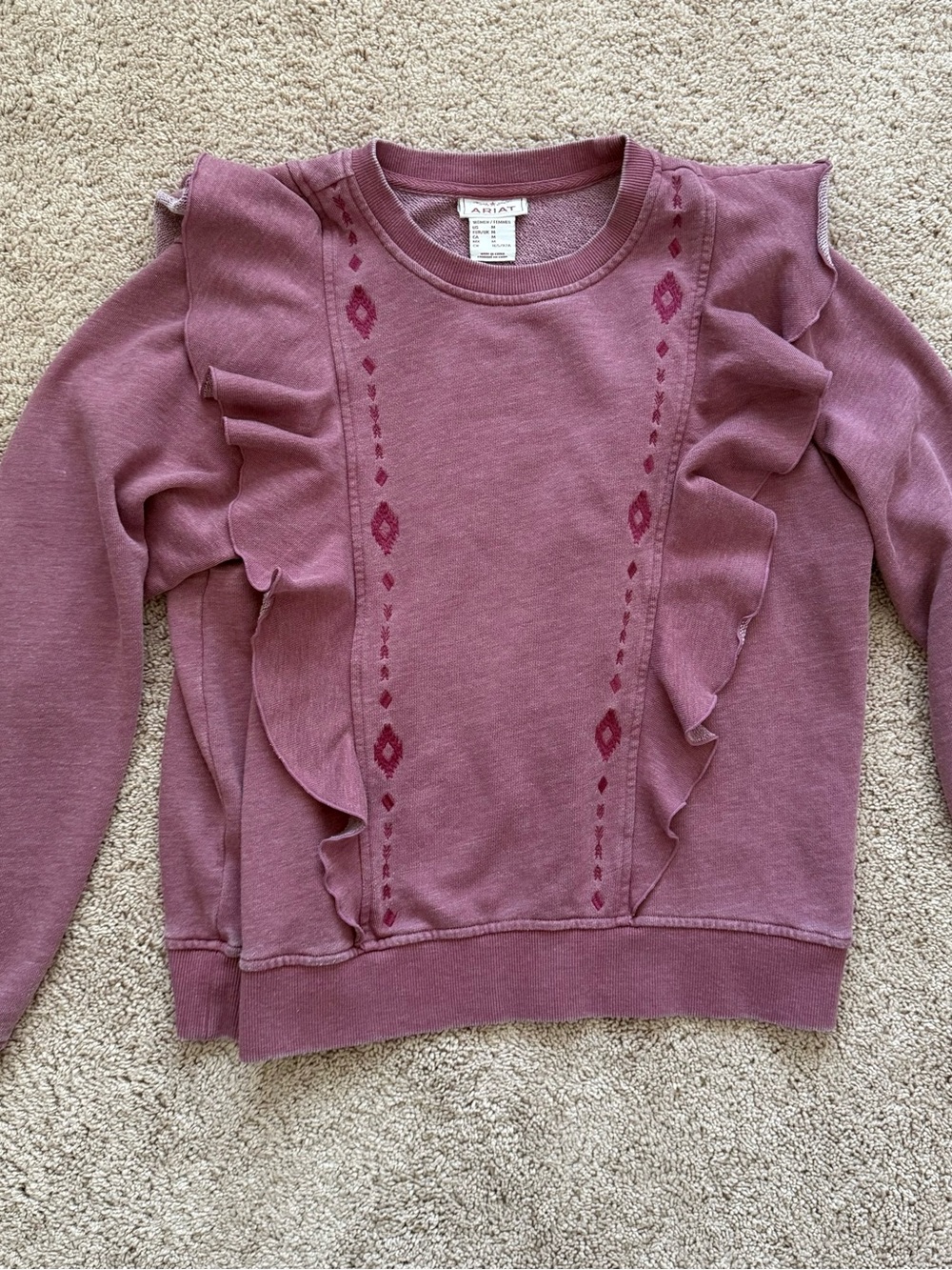 Ariat Women’s Twyla Ruffle Sweatshirt in Renaissance Rose